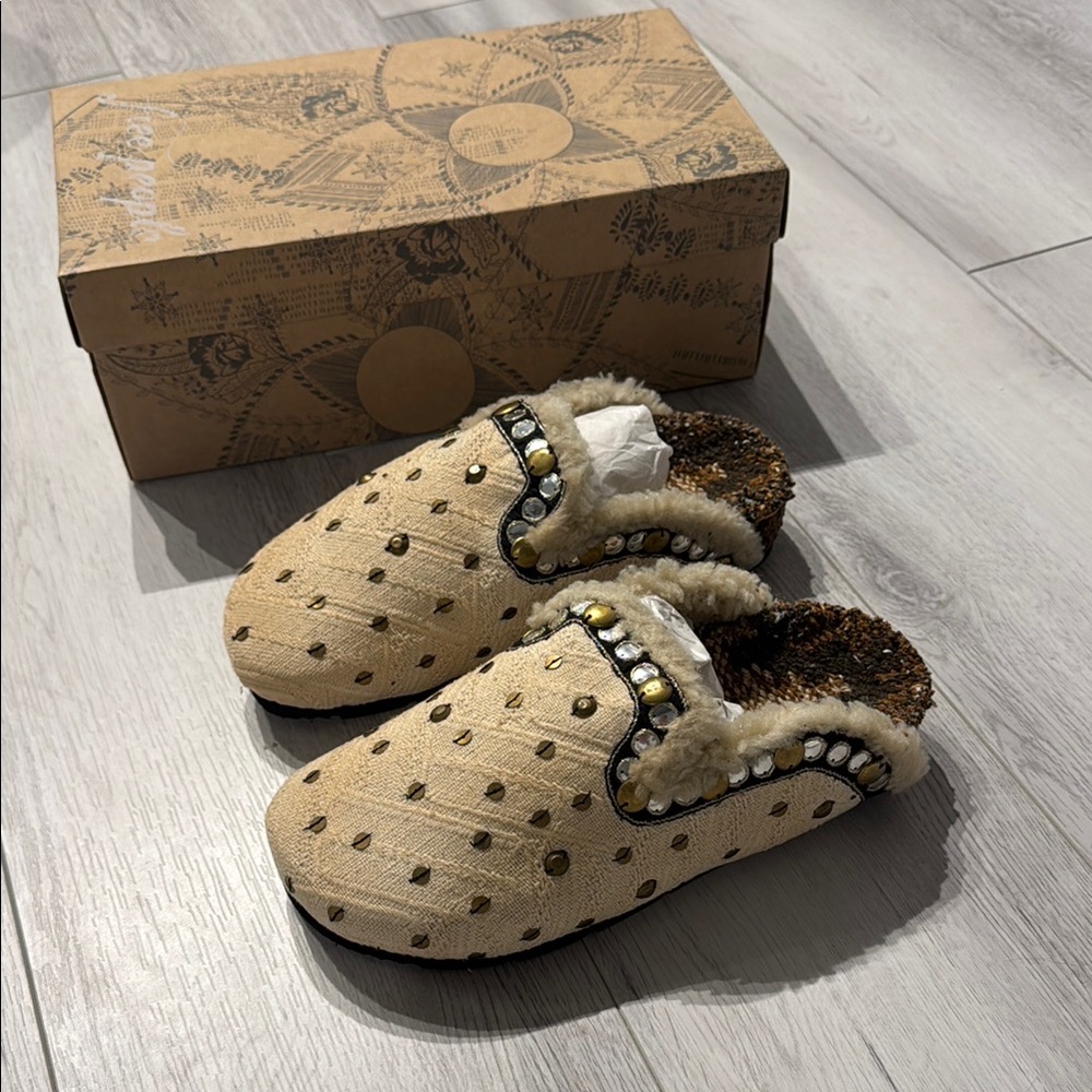 Free People Beige Mules with Fur Lining